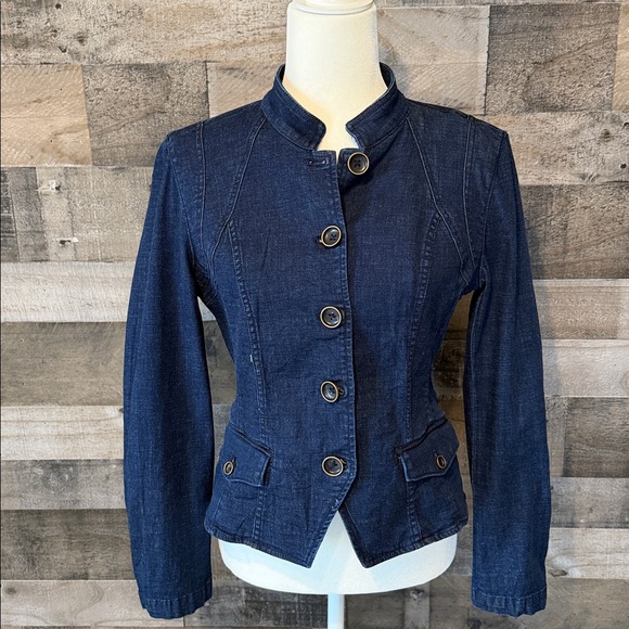 White House Black Market Jackets & Blazers - White House Black Market Denim Jacket with mandarin collar Size 4